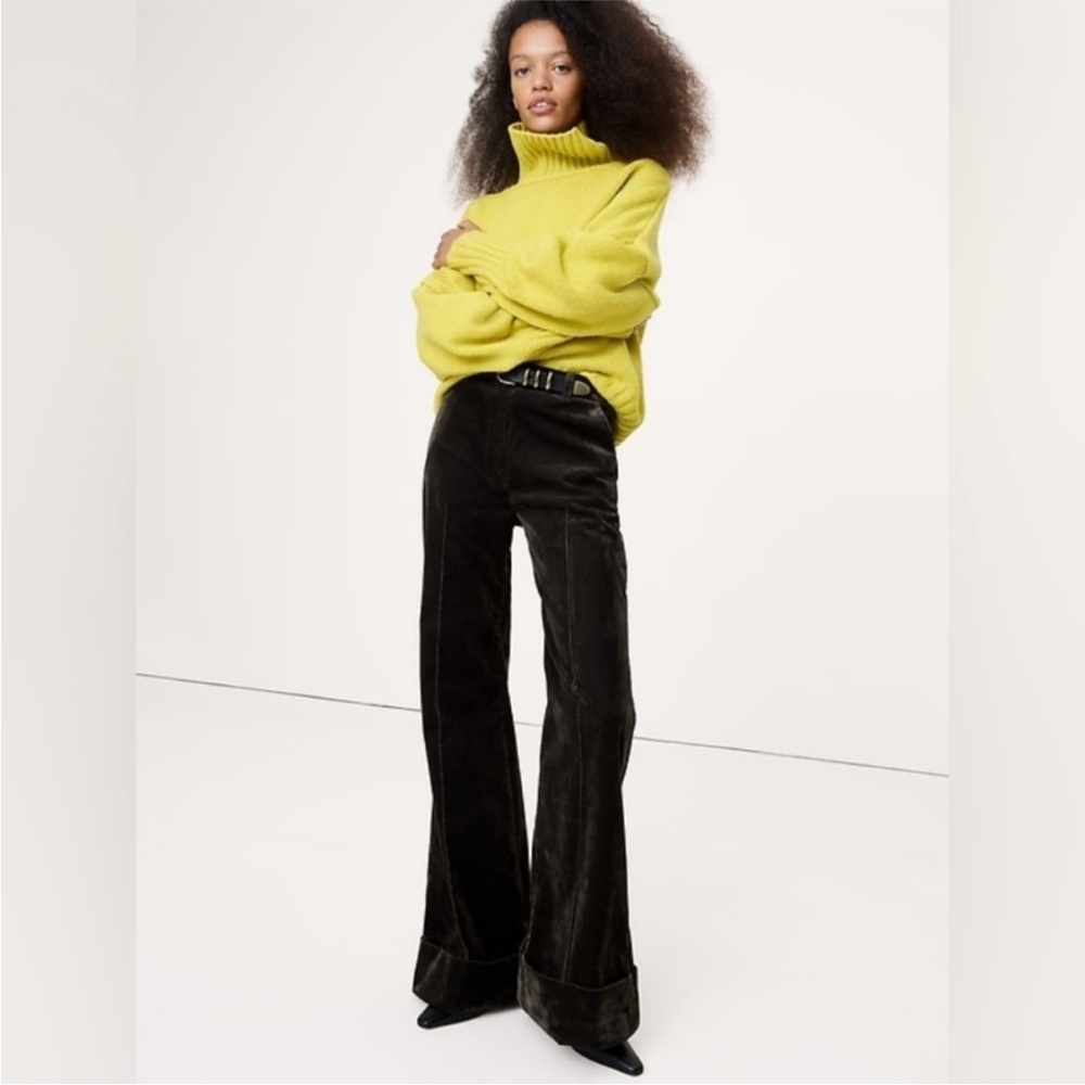 NWT! Banana Republic Dark Green High-Rise Super Flare Flocked Pant Size 10 📀1️⃣